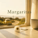 Plata de barro Portada del relato «Margaritas», con una margarita y un coche amarillo en un paisaje de verano.